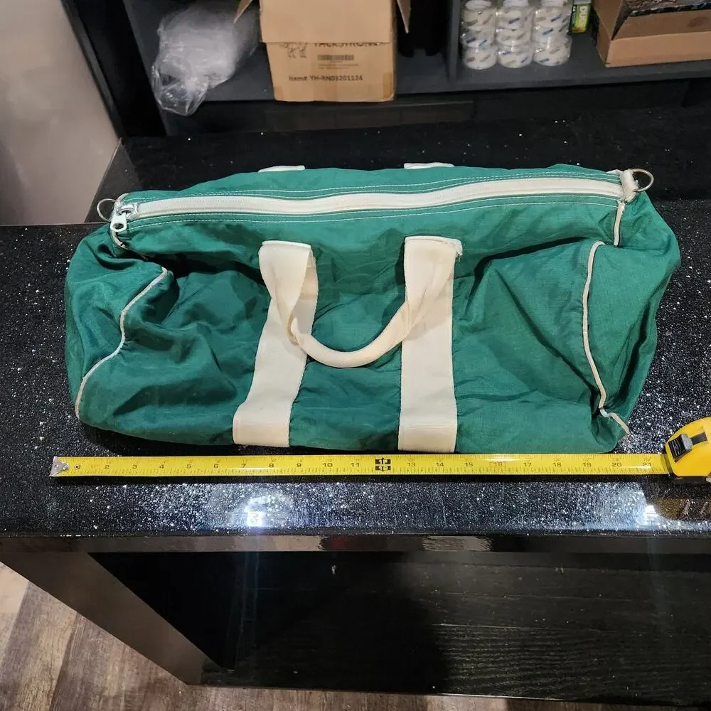 VTG 60s? LL Bean Script Sawtooth Green Duffle Gym Bag Full Zip 1960s‎ USA Made